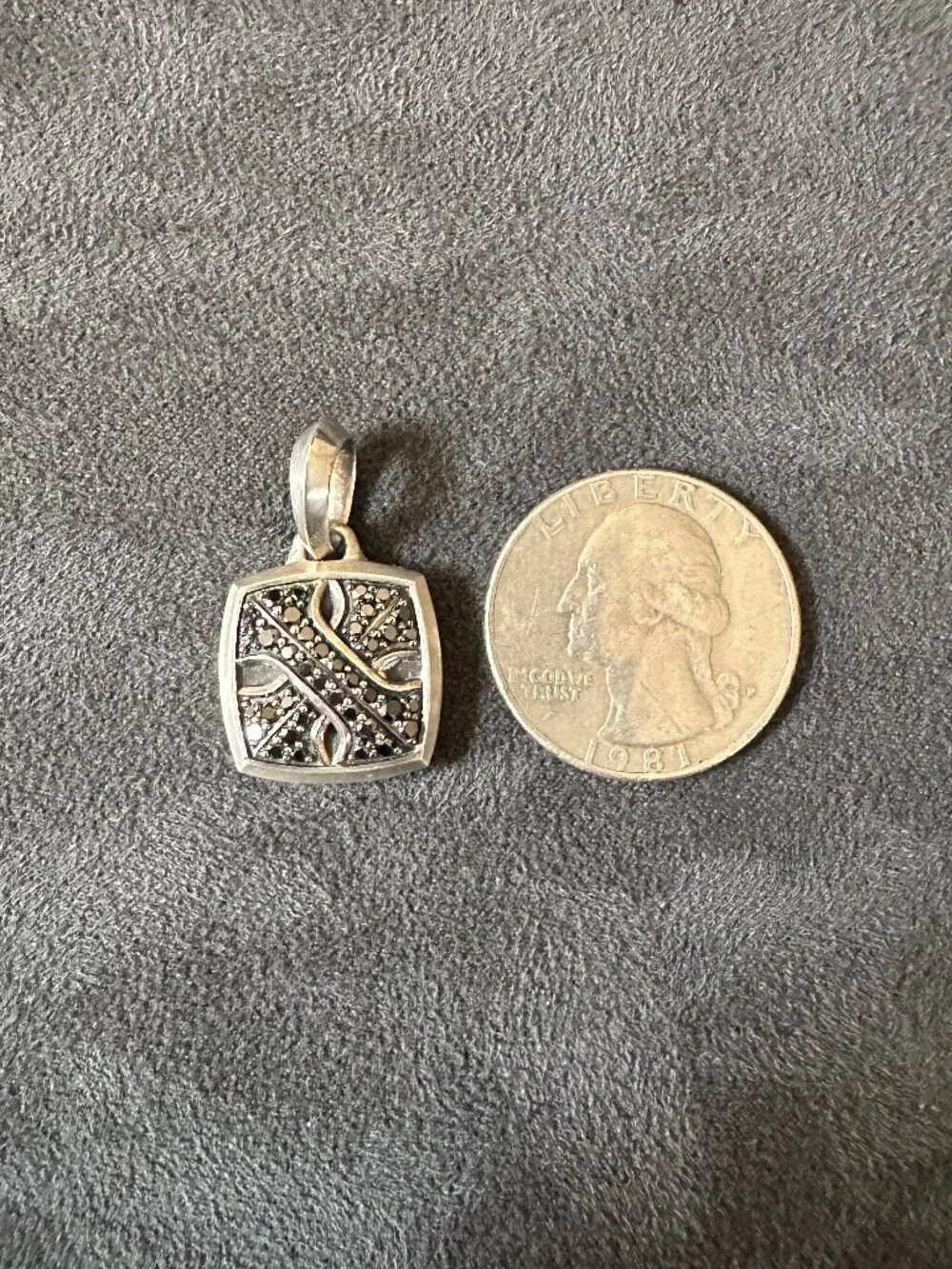 David Yurman Armory Amulet Pendant w/ Pavé Black Diamonds & Sterling Silver RARE